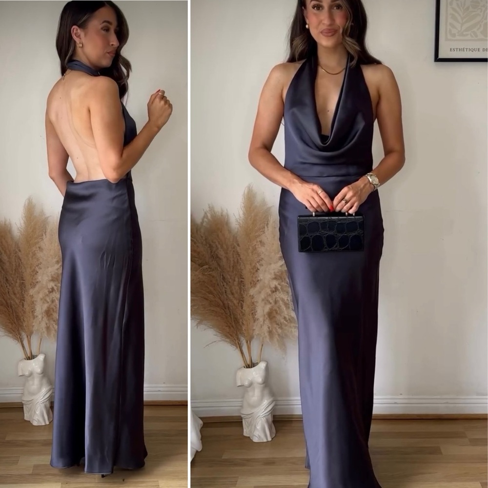 ZARA SATIN EFFECT OPEN BACK MIDI DRESS